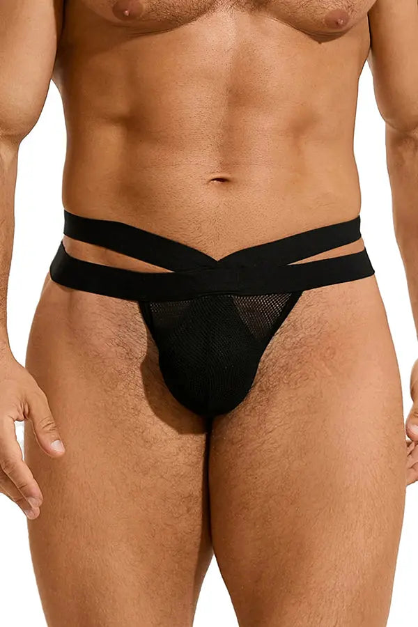 Men's Sexy Black Strappy Mesh Thong Underwear Lingerie Diva