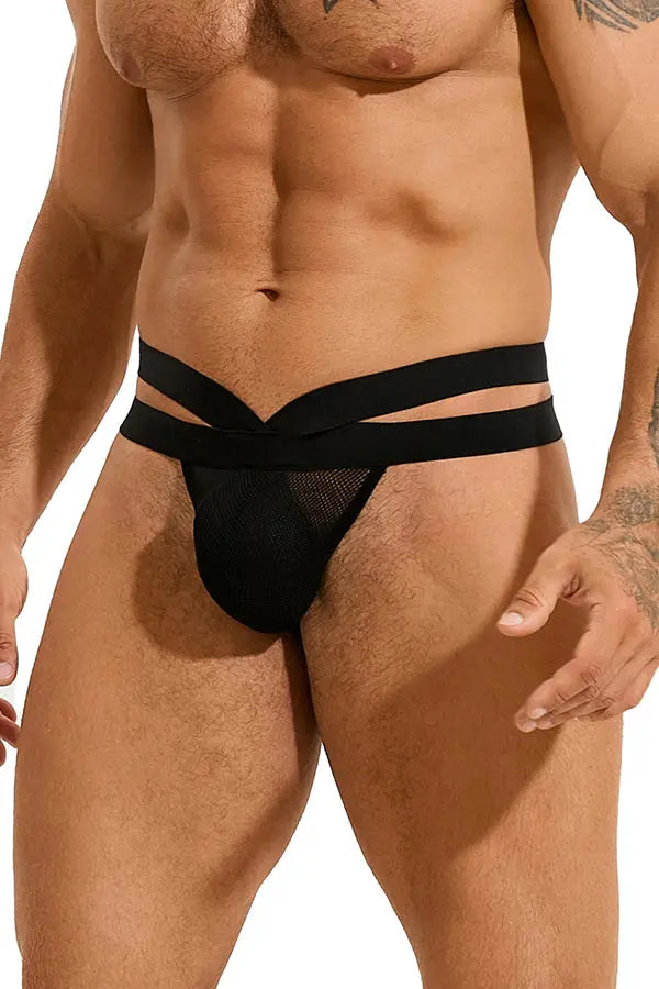 Men's Sexy Black Strappy Mesh Thong Underwear Lingerie Diva