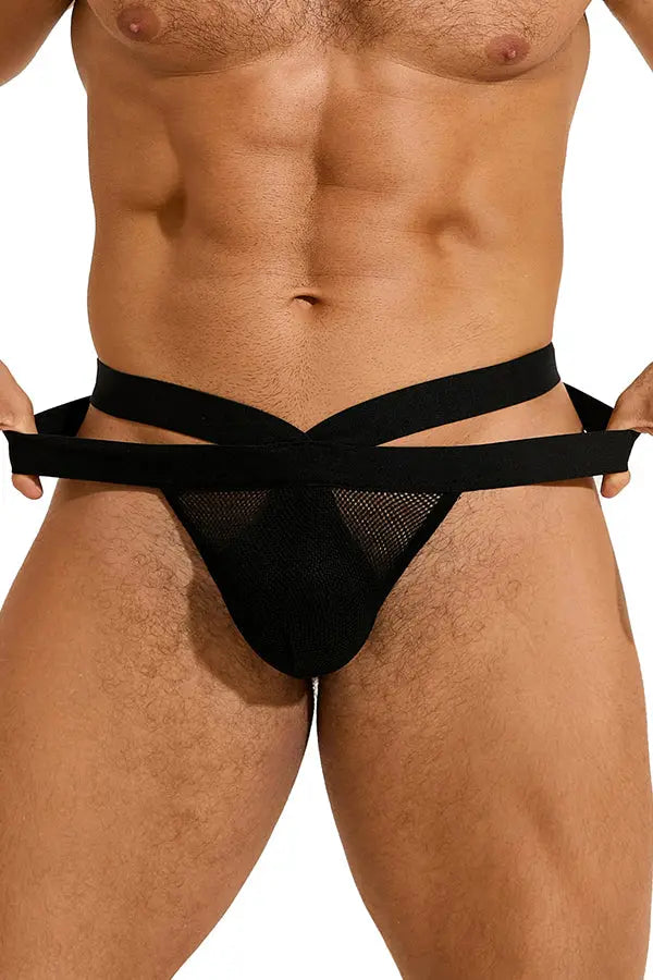 Men's Sexy Black Strappy Mesh Thong Underwear Lingerie Diva