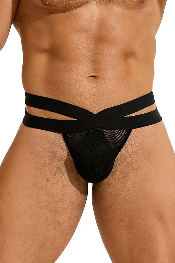 Men's Sexy Black Strappy Mesh Thong Underwear Lingerie Diva