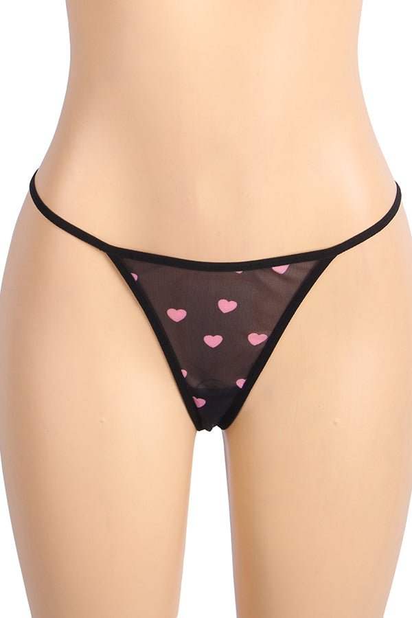 Seductive Black Heart Print Lace Push-Up Nightdress