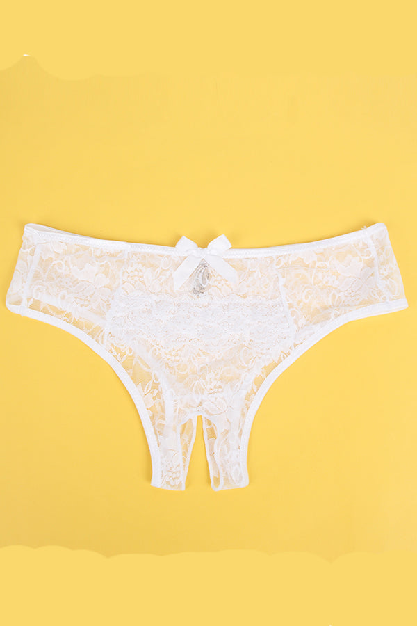 White Ruffle Lace Crotchless Panties