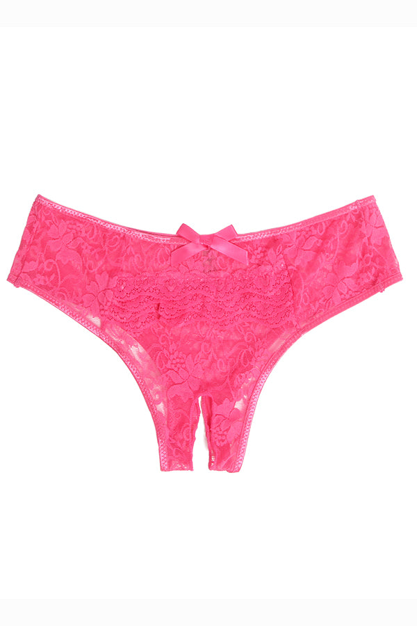 Pink Ruffle Lace Crotchless Panties
