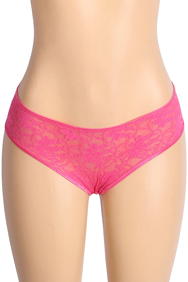 Pink Ruffle Lace Crotchless Panties