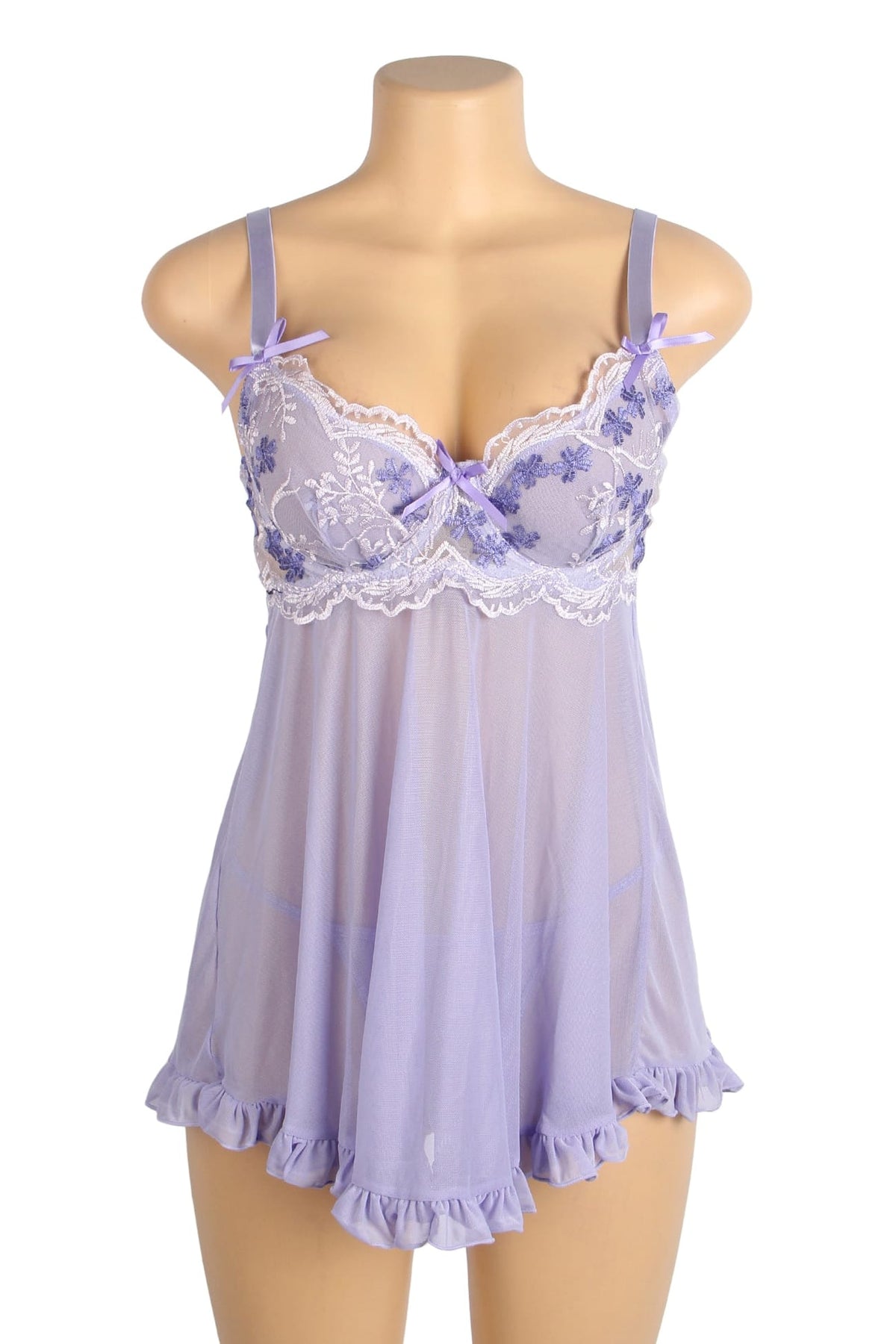 Purple Sheer Mesh Babydoll Lingerie Set