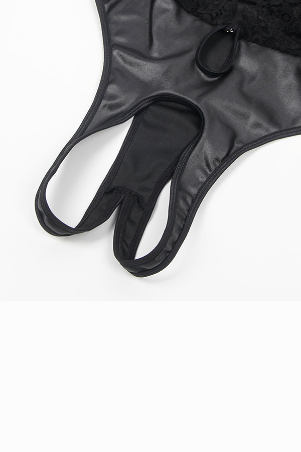 Plus Size Crotchless Black Lace Teddy