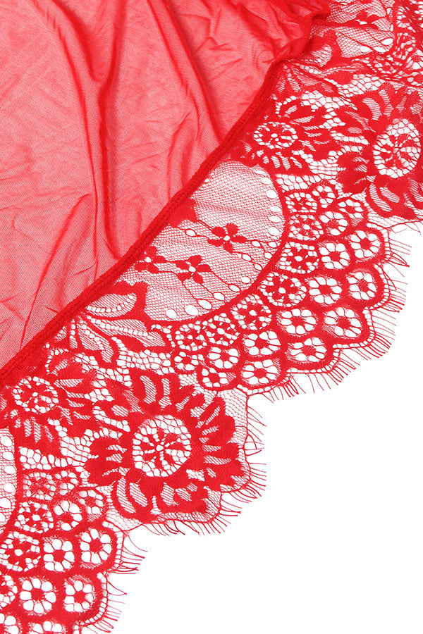 Plus Size Red Sheer Lace Robe