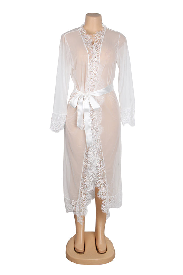 Plus Size White Sheer Lace Robe