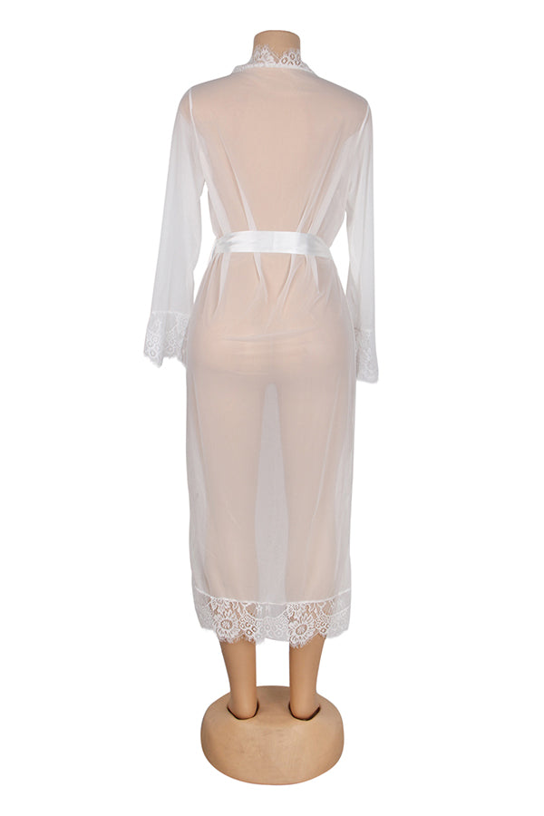Plus Size White Sheer Lace Robe