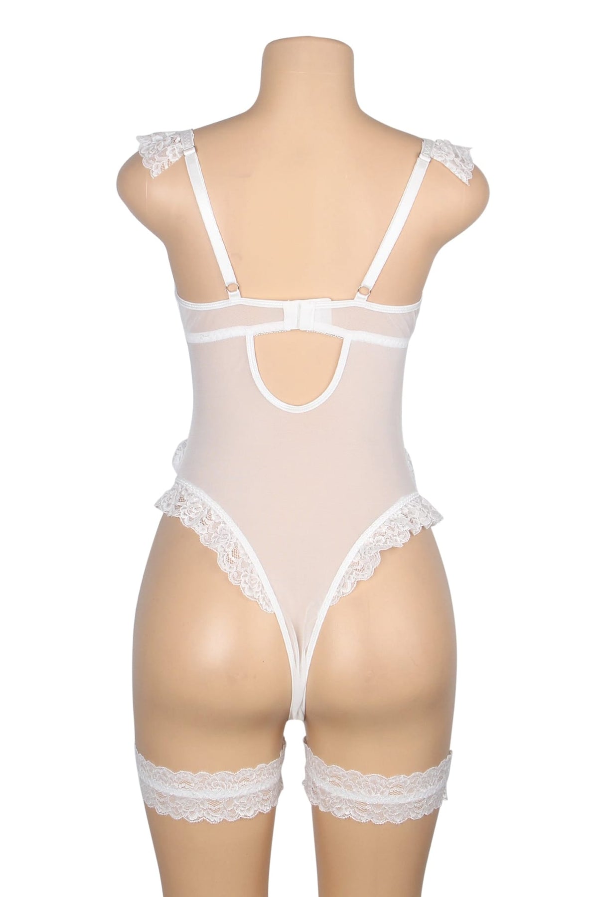 Sexy White Lace Teddy Lingerie with Ruffle Trim