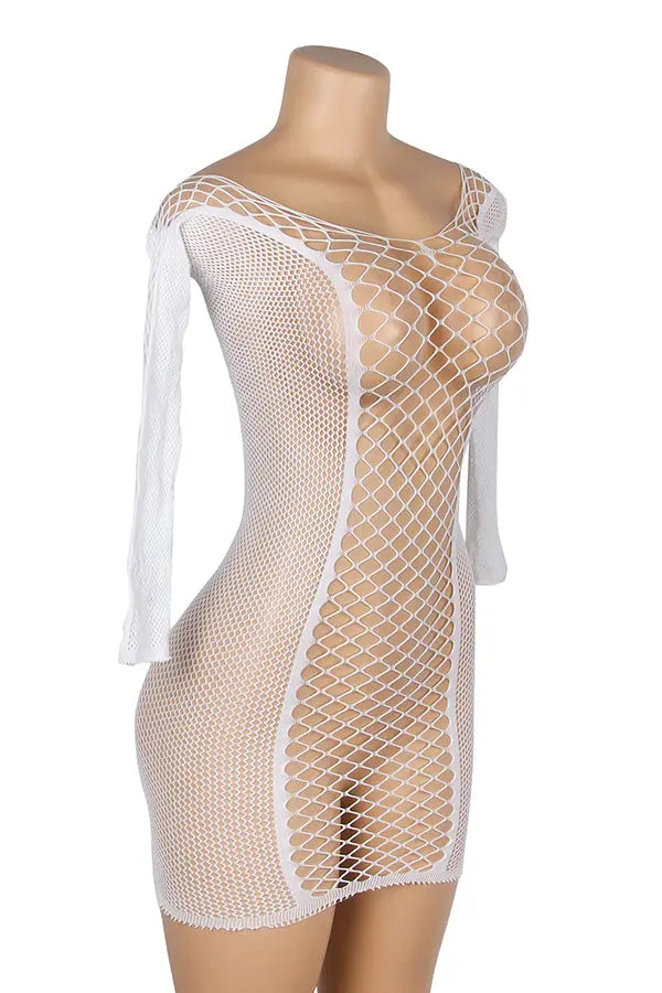 Glow in the Dark White Fishnet Mini Dress Lingerie Diva