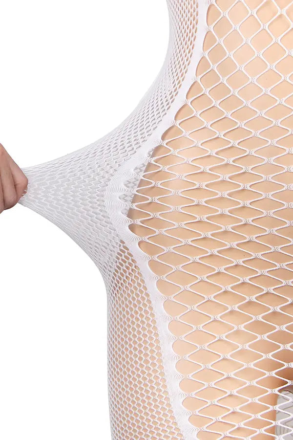 Glow in the Dark White Fishnet Mini Dress Lingerie Diva