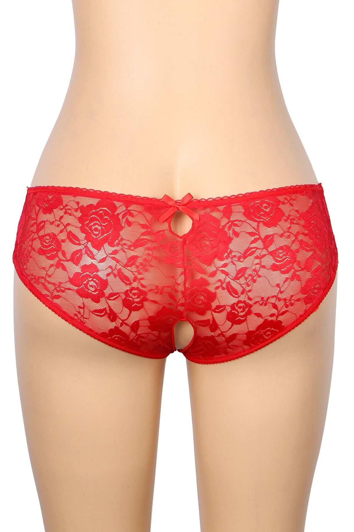 Red Front Lace-up Open Crotch Panty