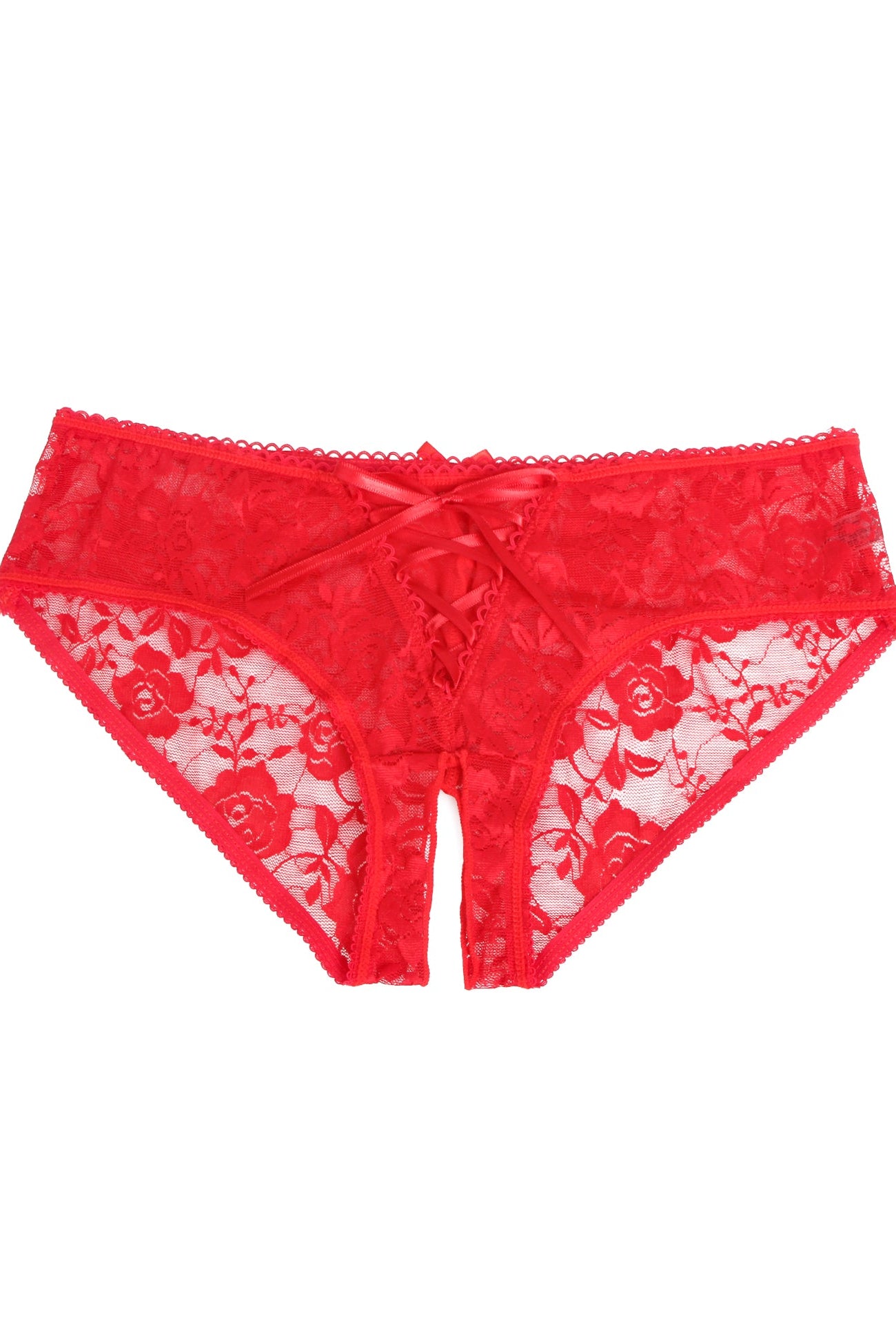 Red Front Lace-up Open Crotch Panty