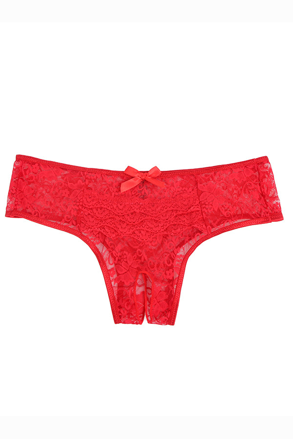 Red Ruffle Lace Crotchless Panties