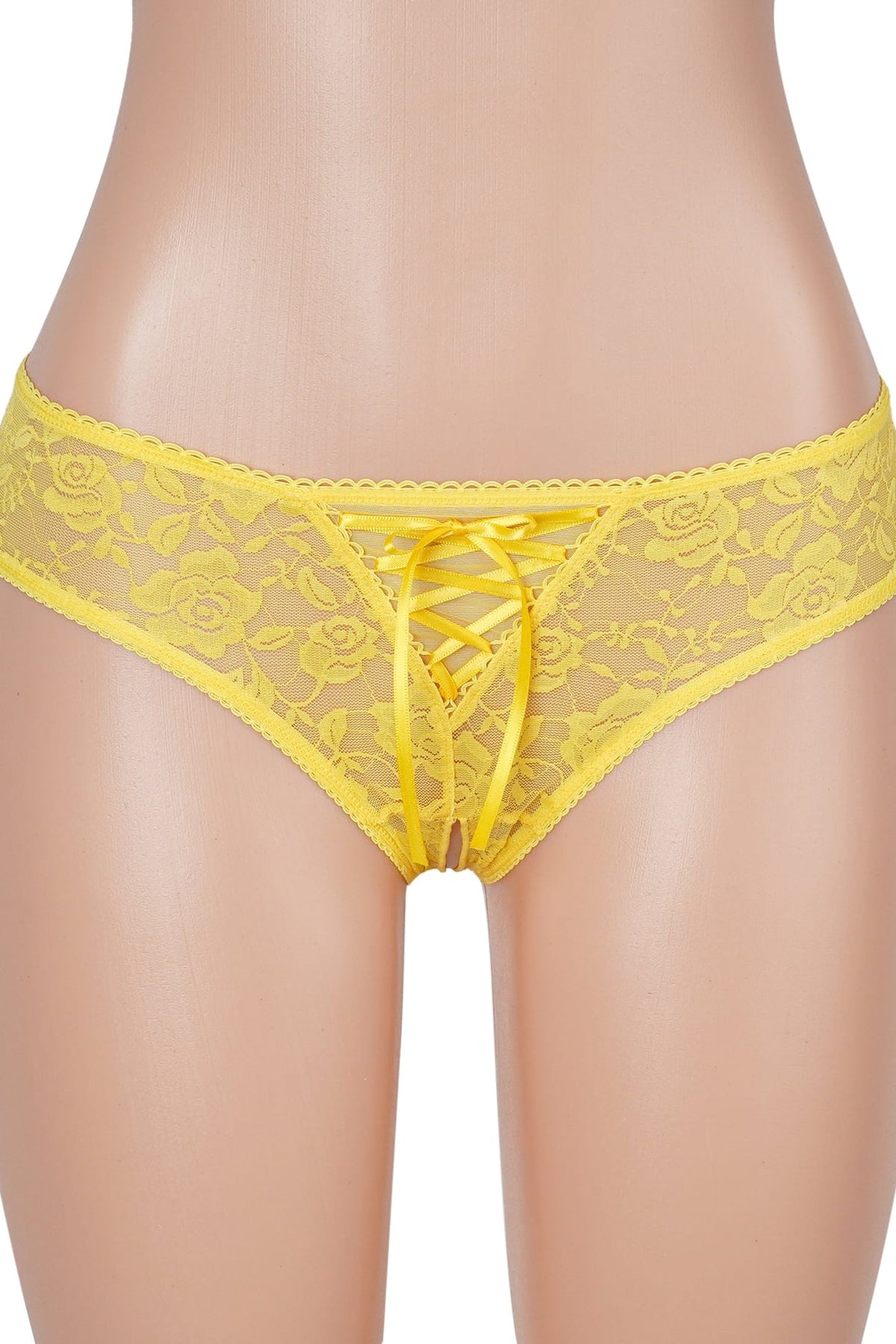 Yellow Front Lace-up Open Crotch Panty