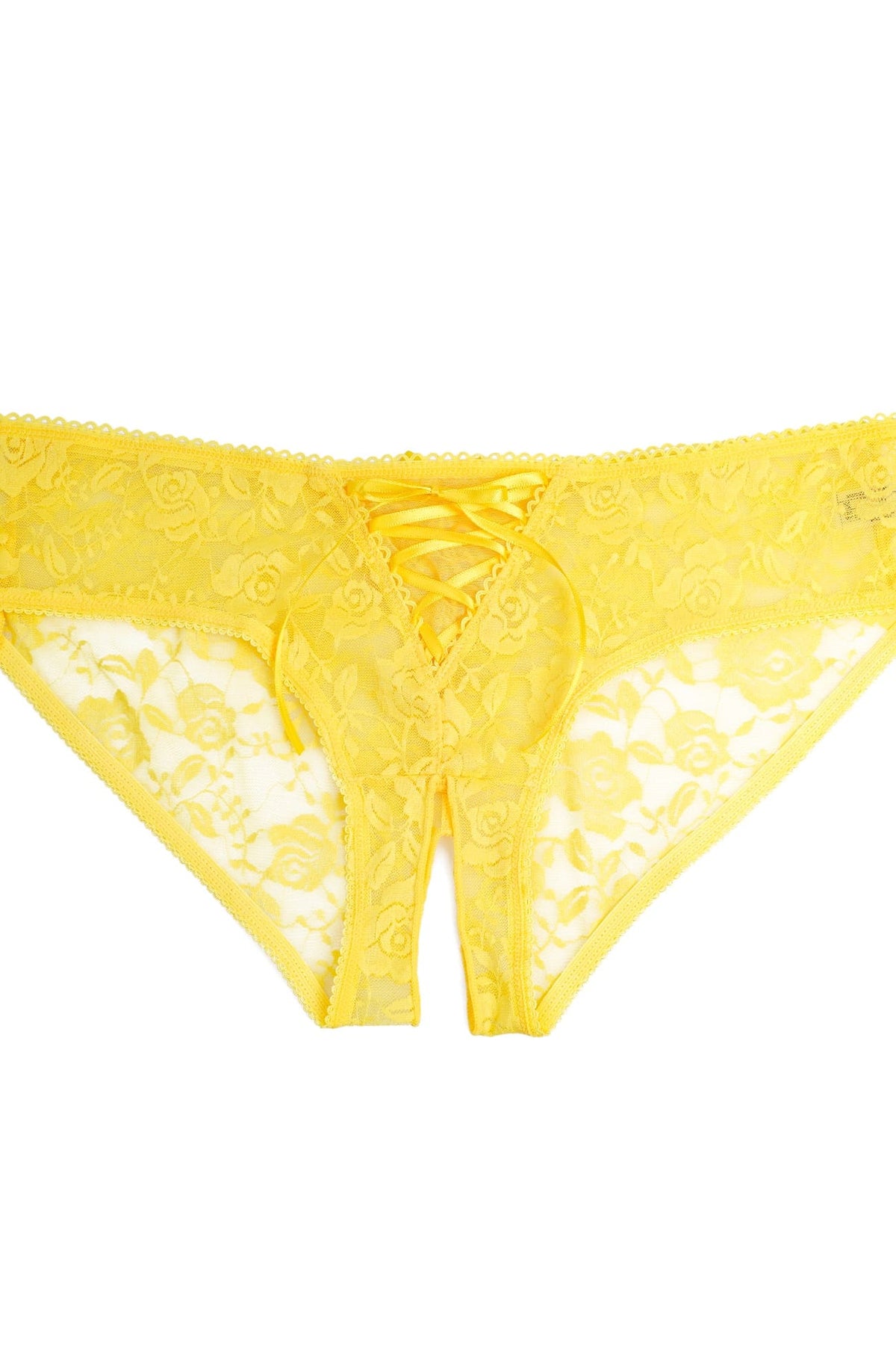 Yellow Front Lace-up Open Crotch Panty