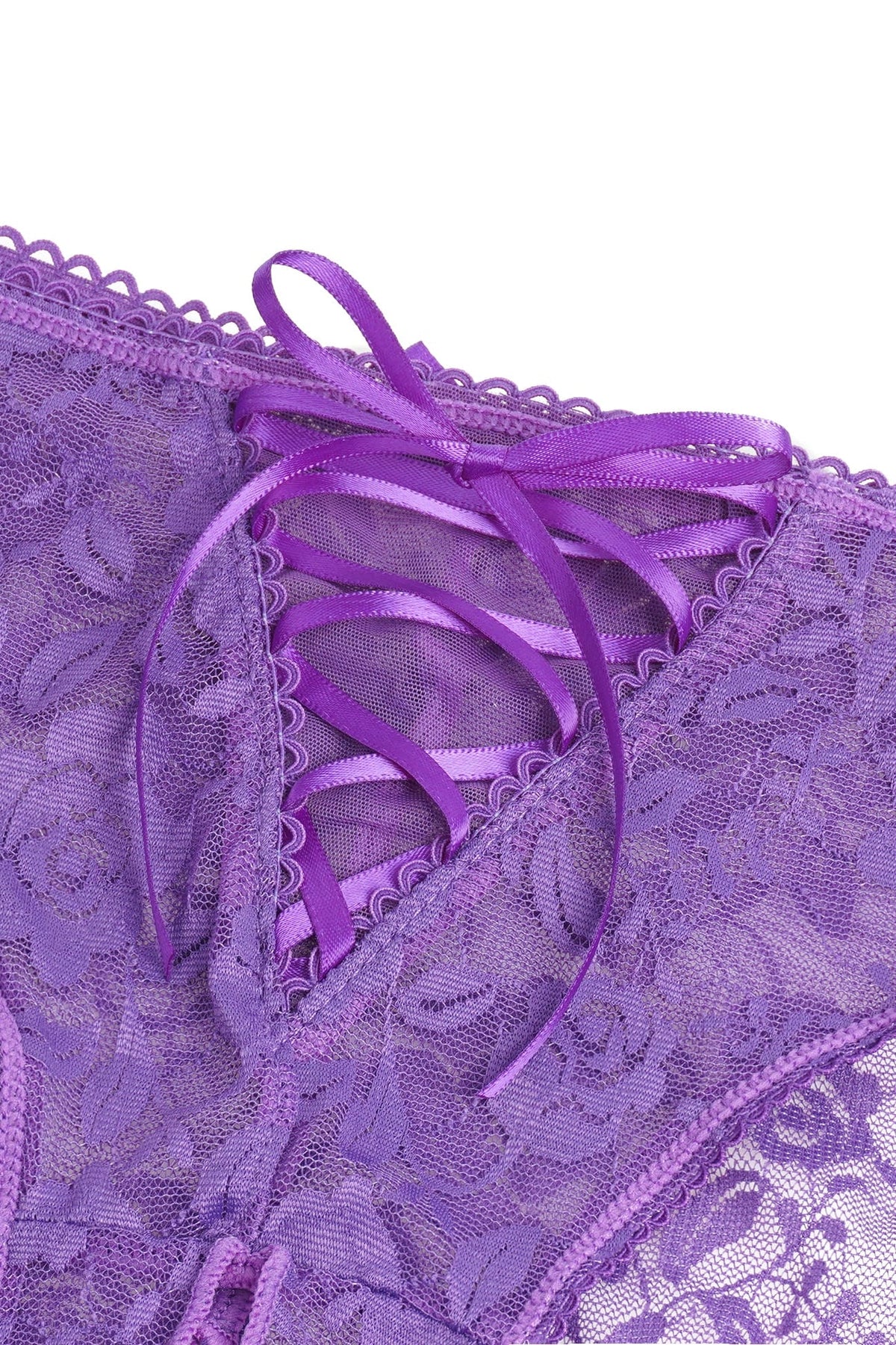 Purple Front Lace-up Open Crotch Panty