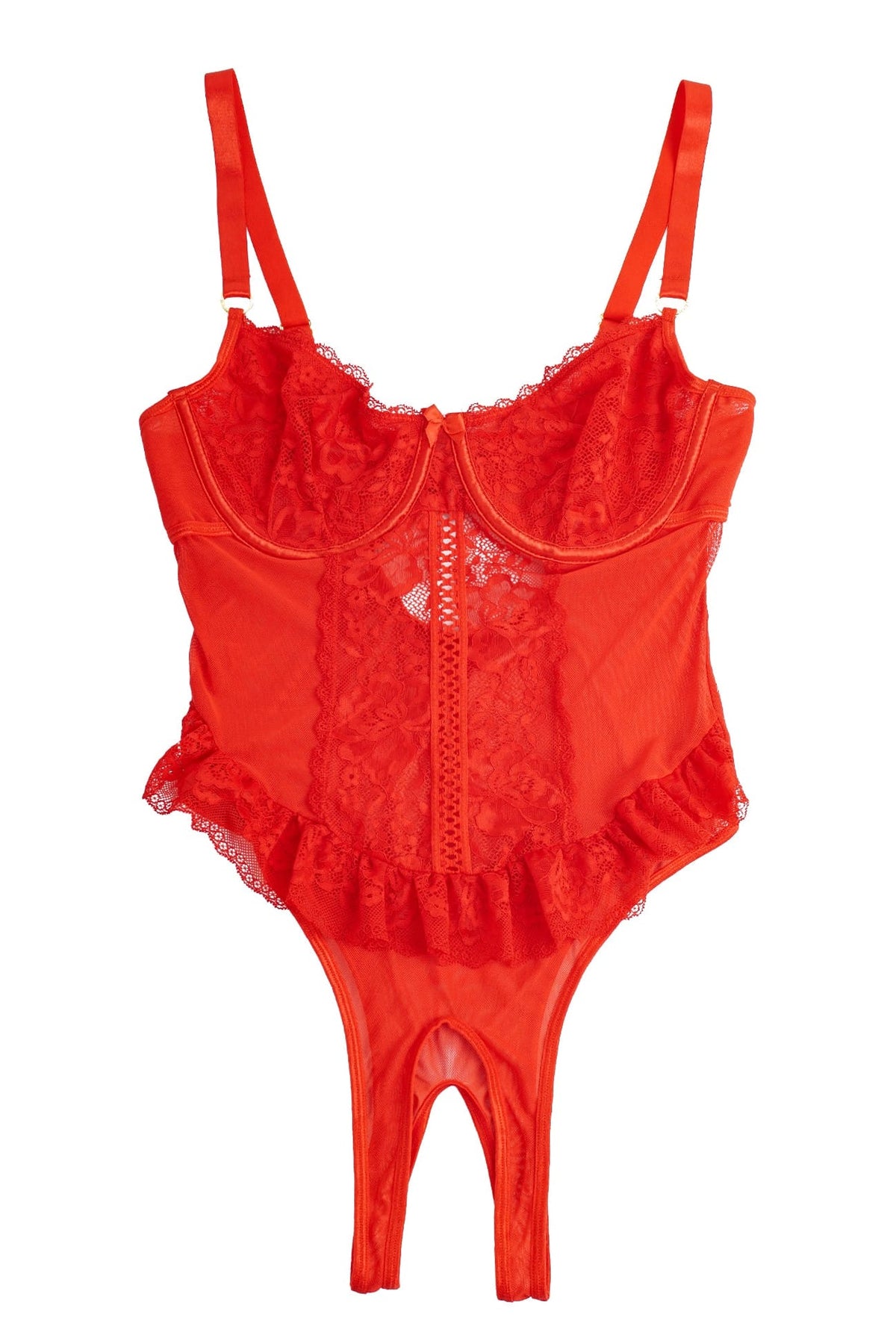 Red Crotchless Lace Sheer Mesh Bodysuit
