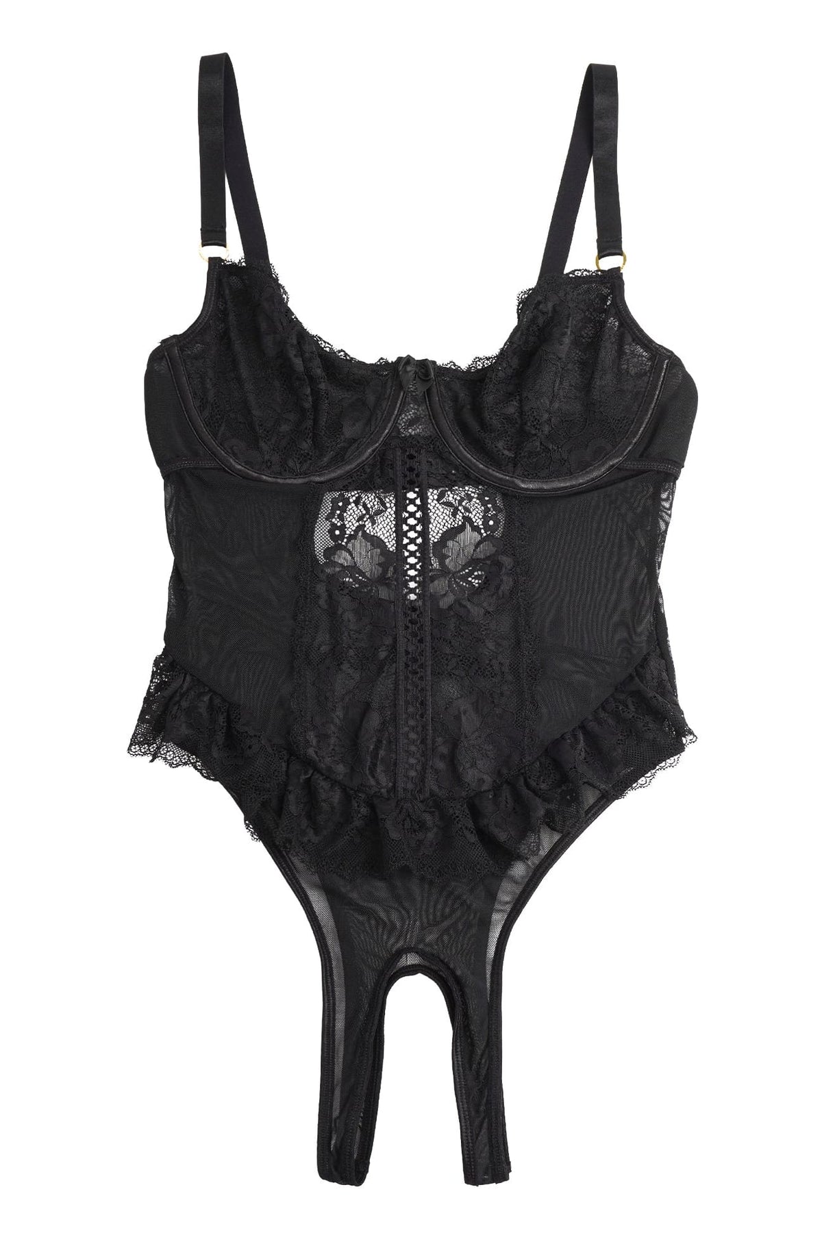 Black Crotchless Lace Sheer Mesh Bodysuit