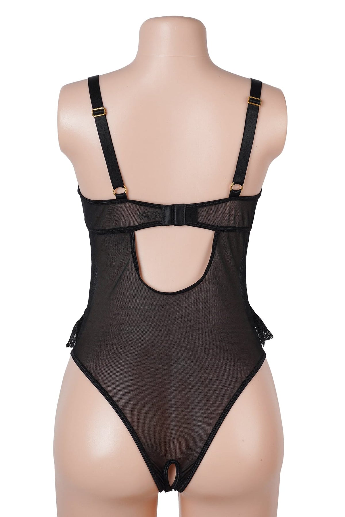 Black Crotchless Lace Sheer Mesh Bodysuit