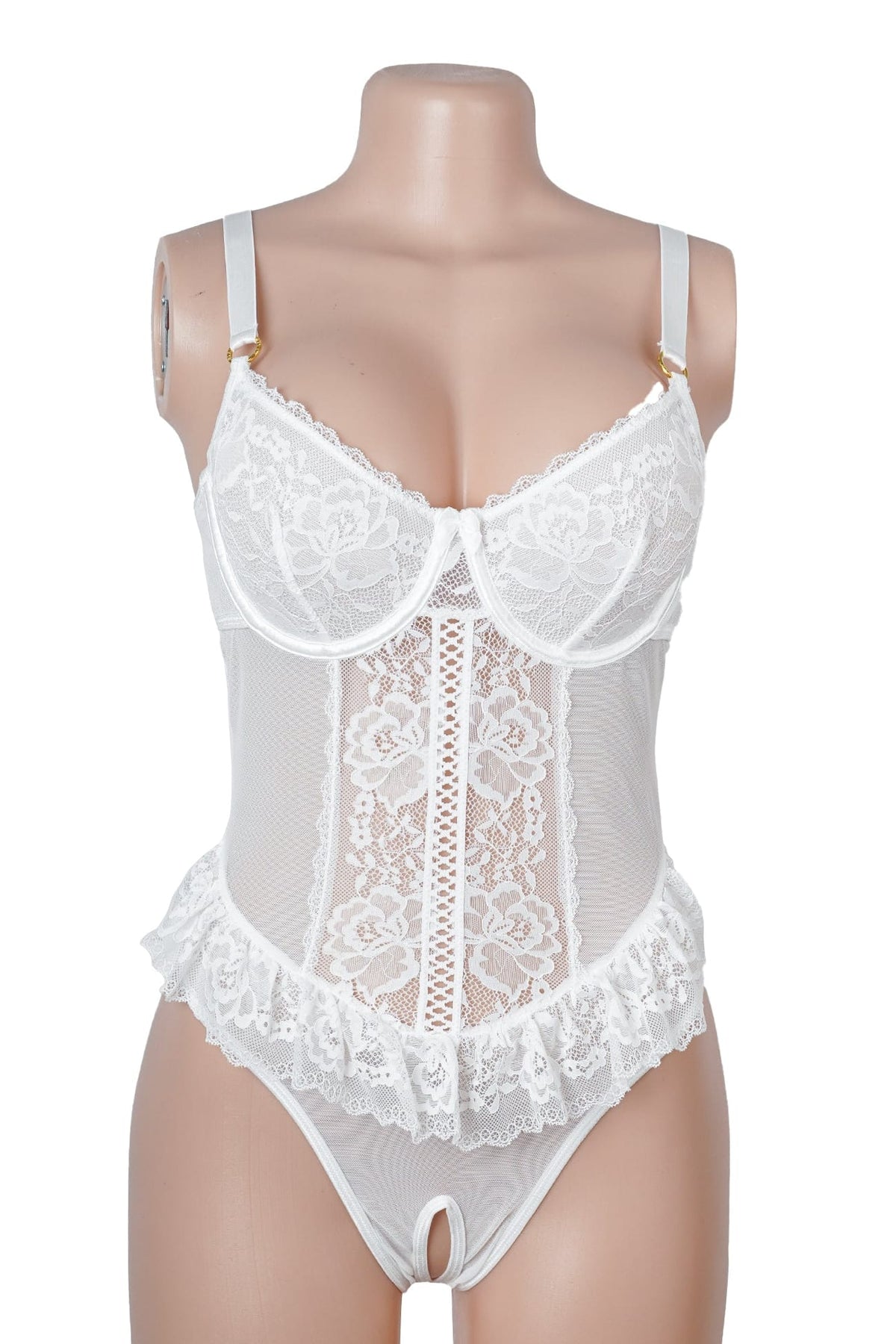 White Crotchless Lace Sheer Mesh Bodysuit