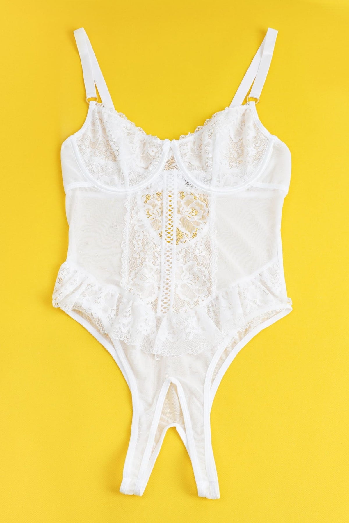 White Crotchless Lace Sheer Mesh Bodysuit