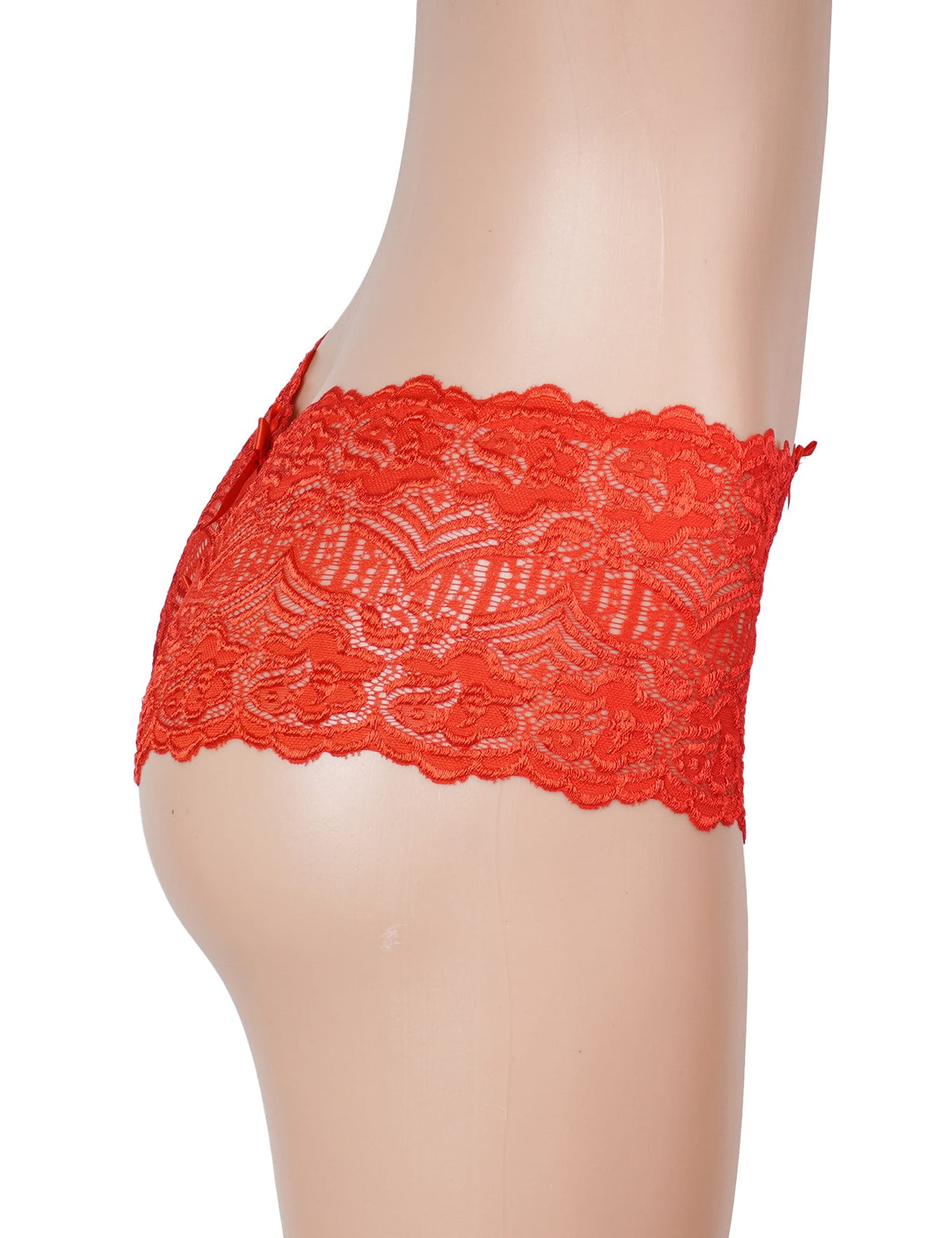 Red Lace Crotchless Panty with Pearls