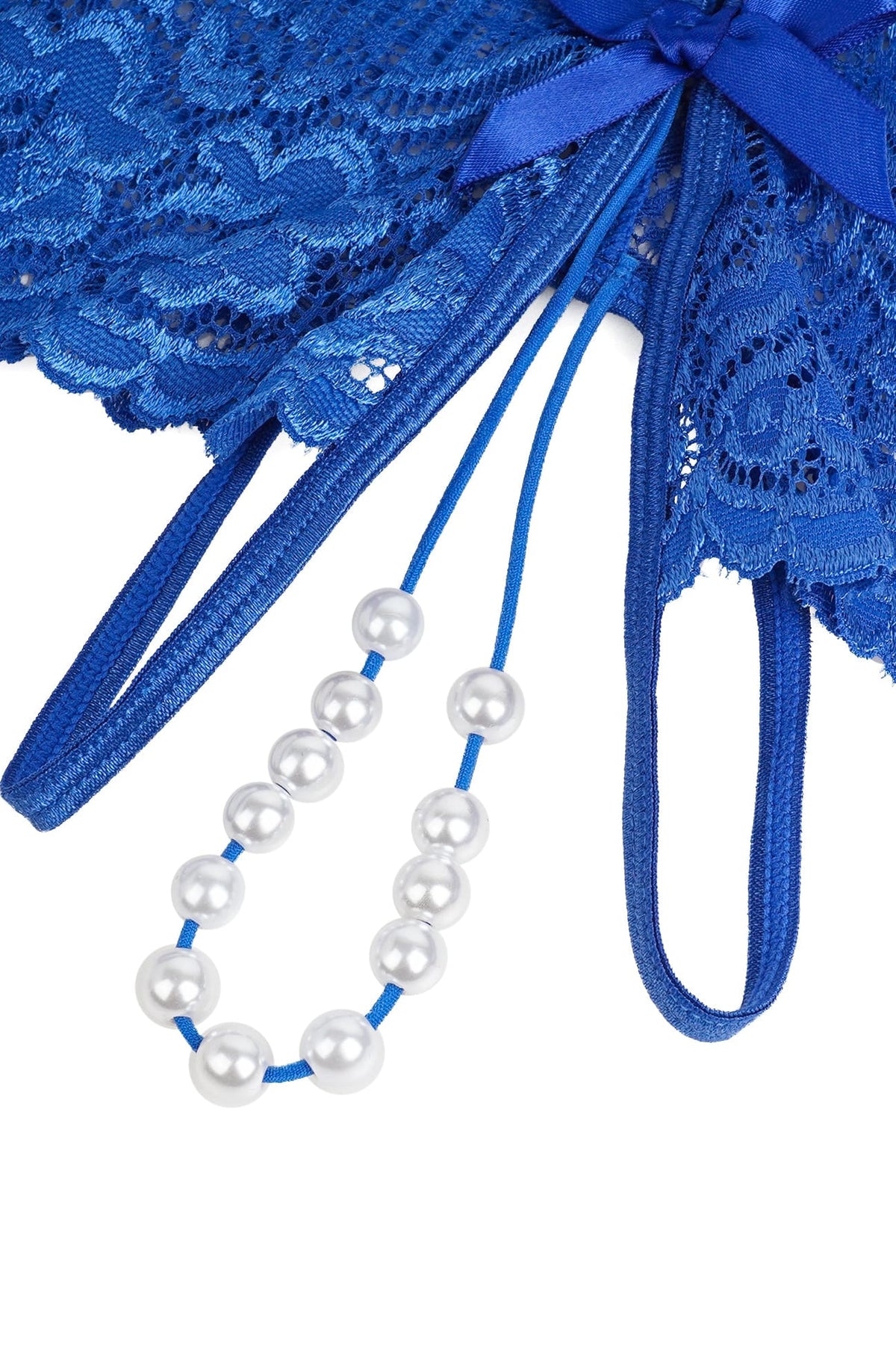 Blue Lace Crotchless Panty with Pearls