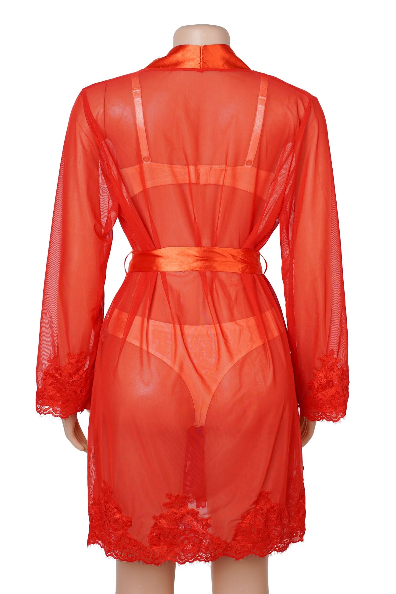 Red Sheer Mesh Floral Lace Robe