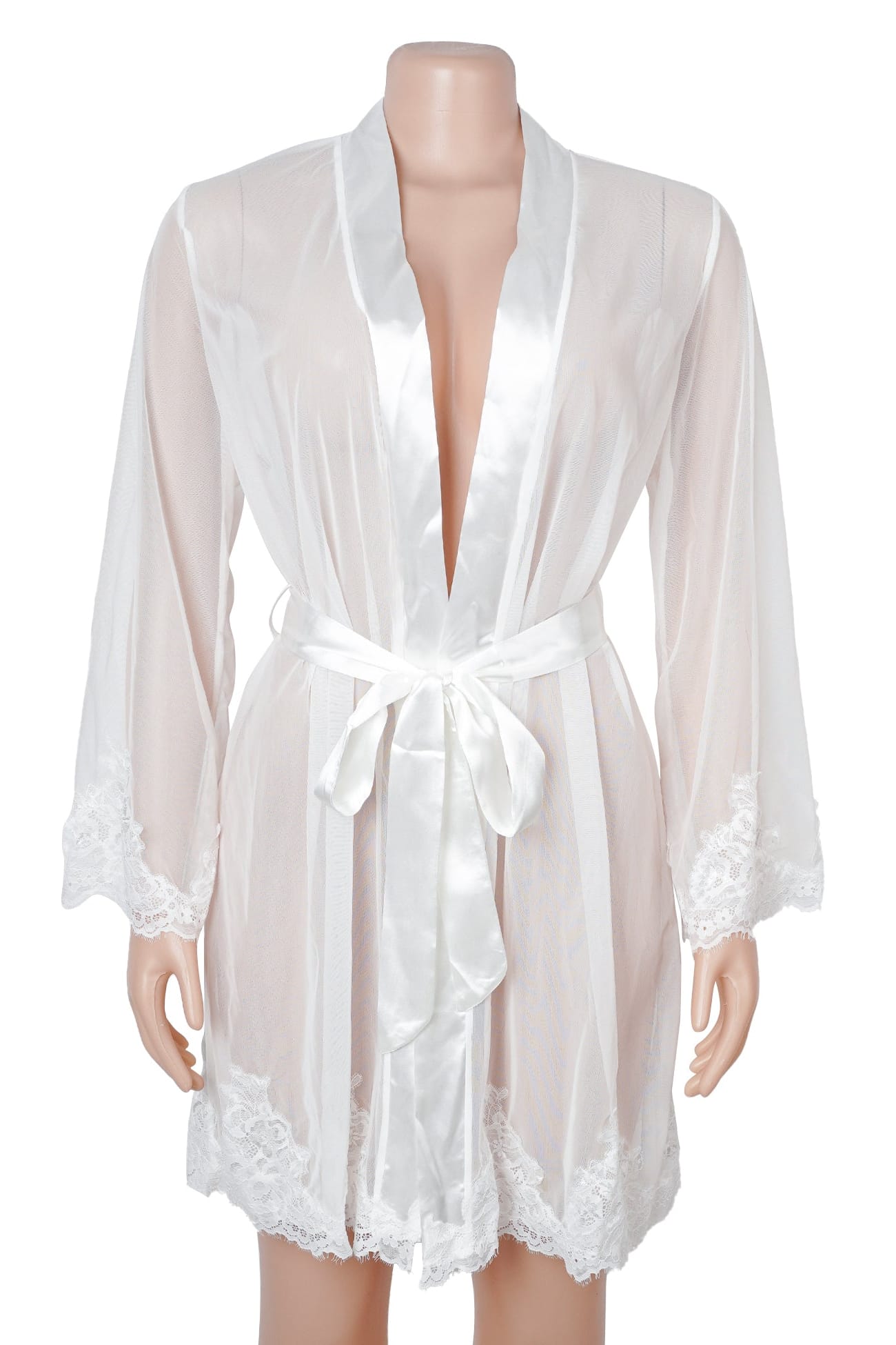 White Sheer Mesh Floral Lace Robe