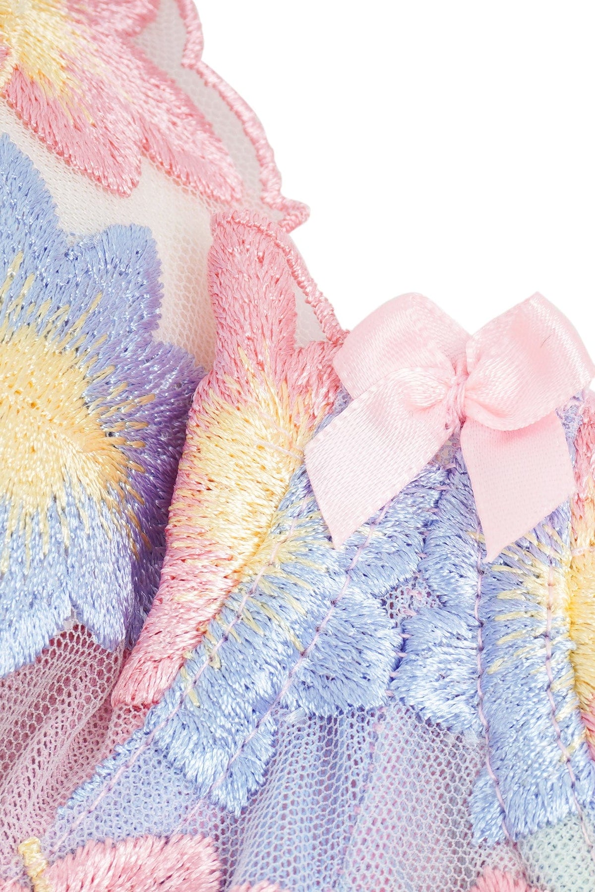 Rainbow Sheer Mesh Floral Embroidered Babydoll