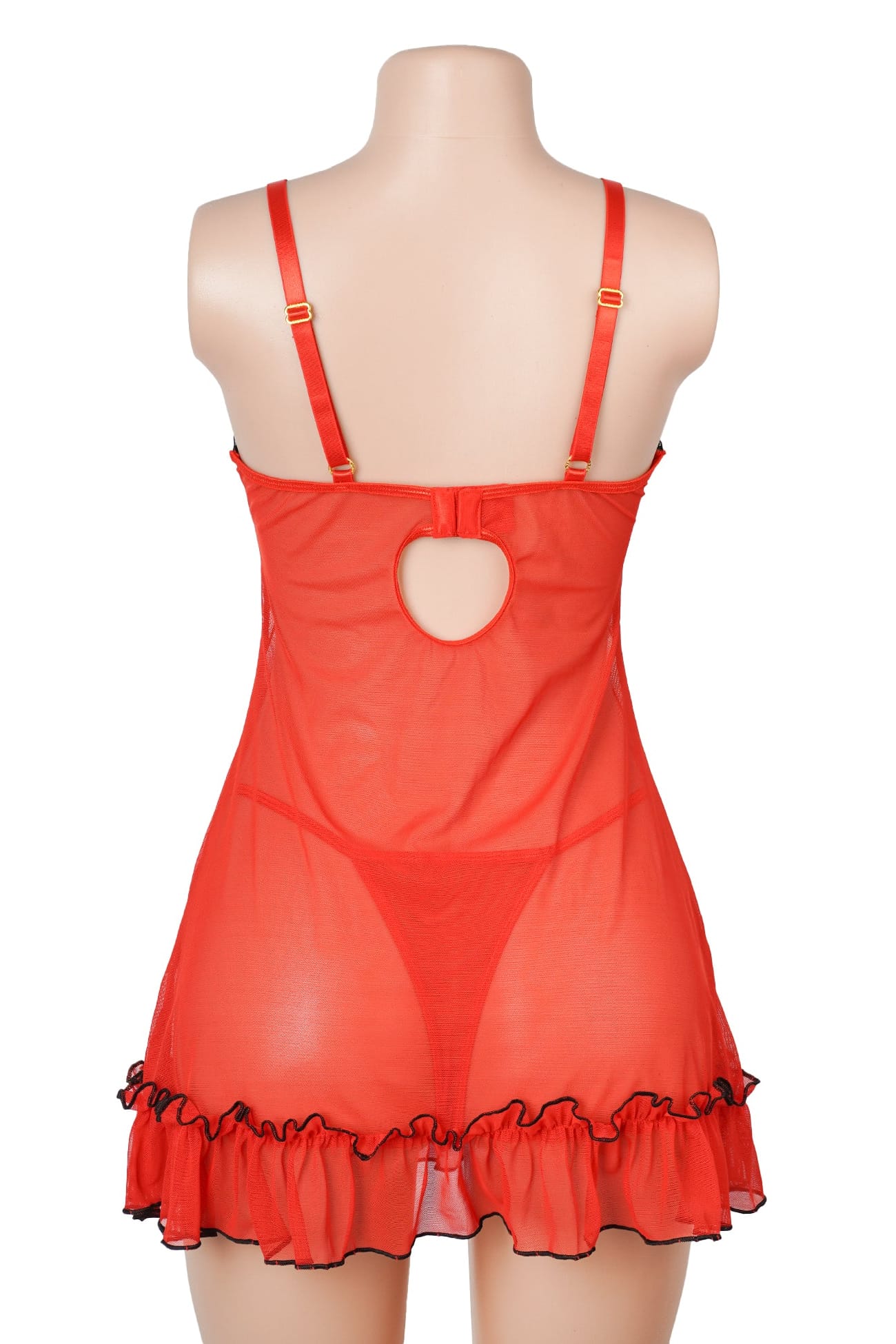 Red Sheer Mesh Babydoll Set