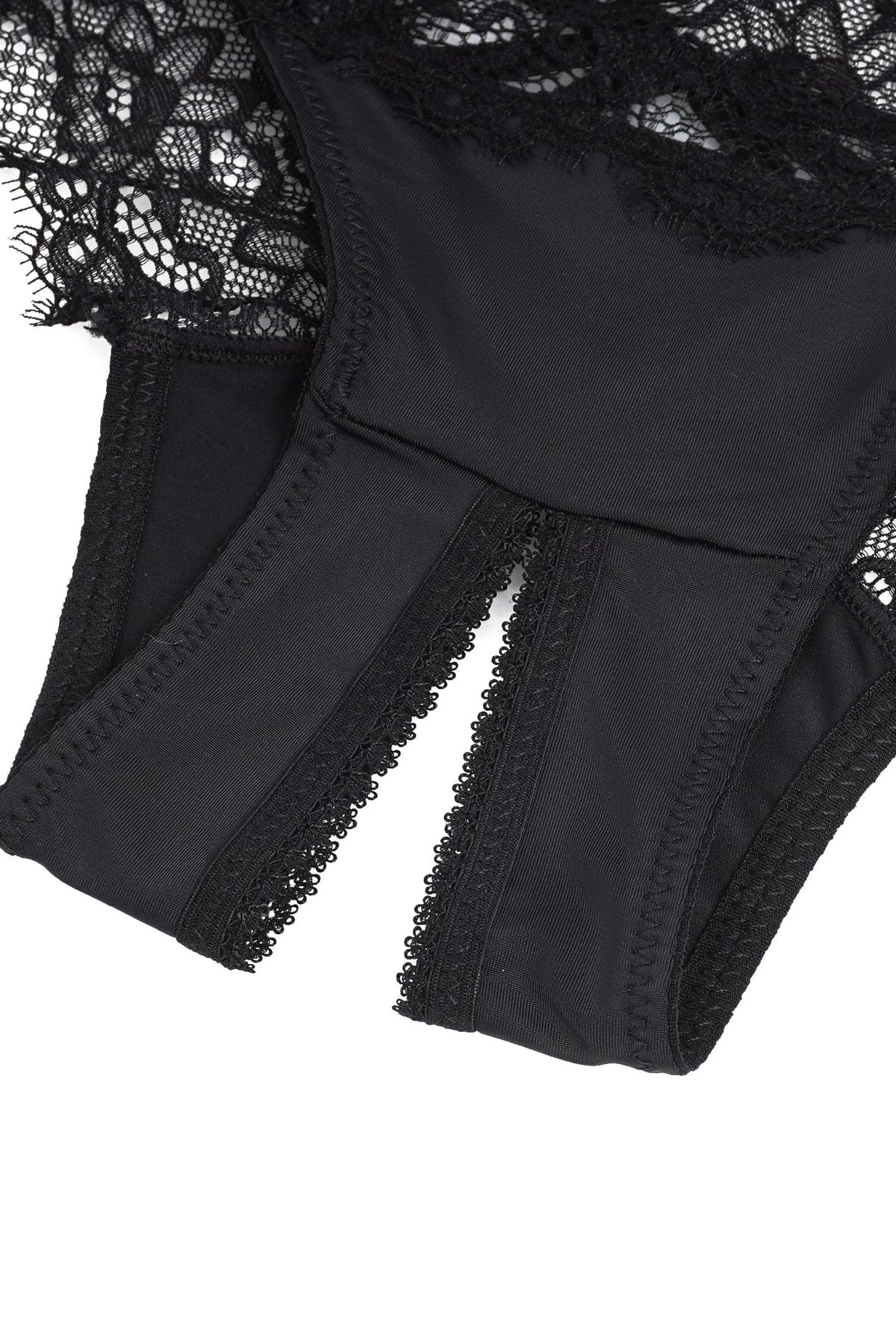 Black Criss-Cross Back Lace Crotchless Panty
