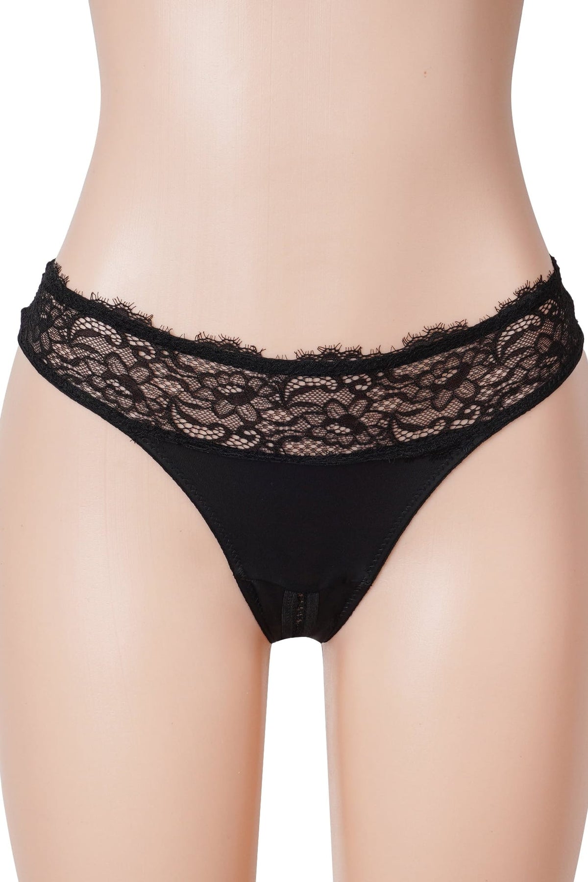 Black Criss-Cross Back Lace Crotchless Panty