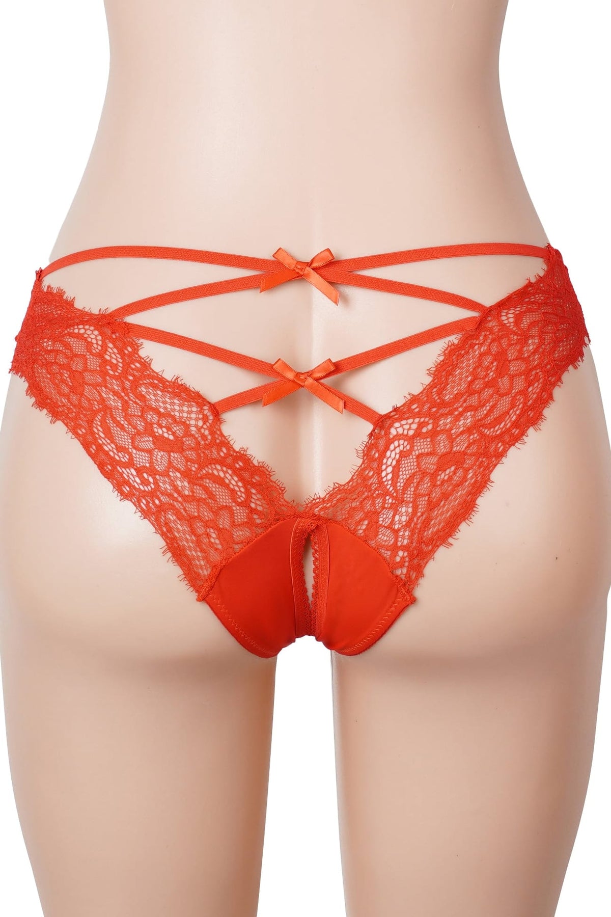 Red Criss-Cross Back Lace Crotchless Panty