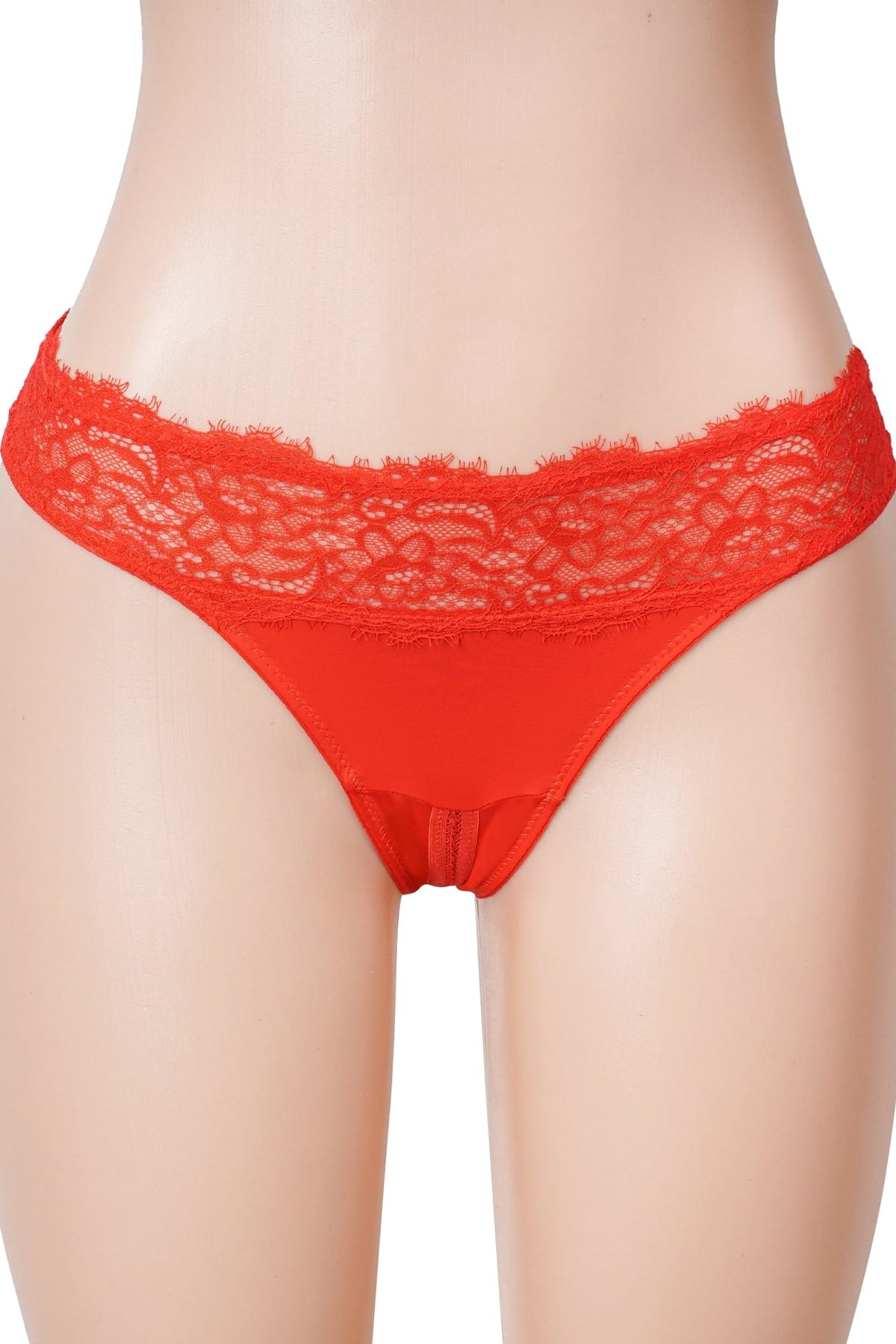 Red Criss-Cross Back Lace Crotchless Panty