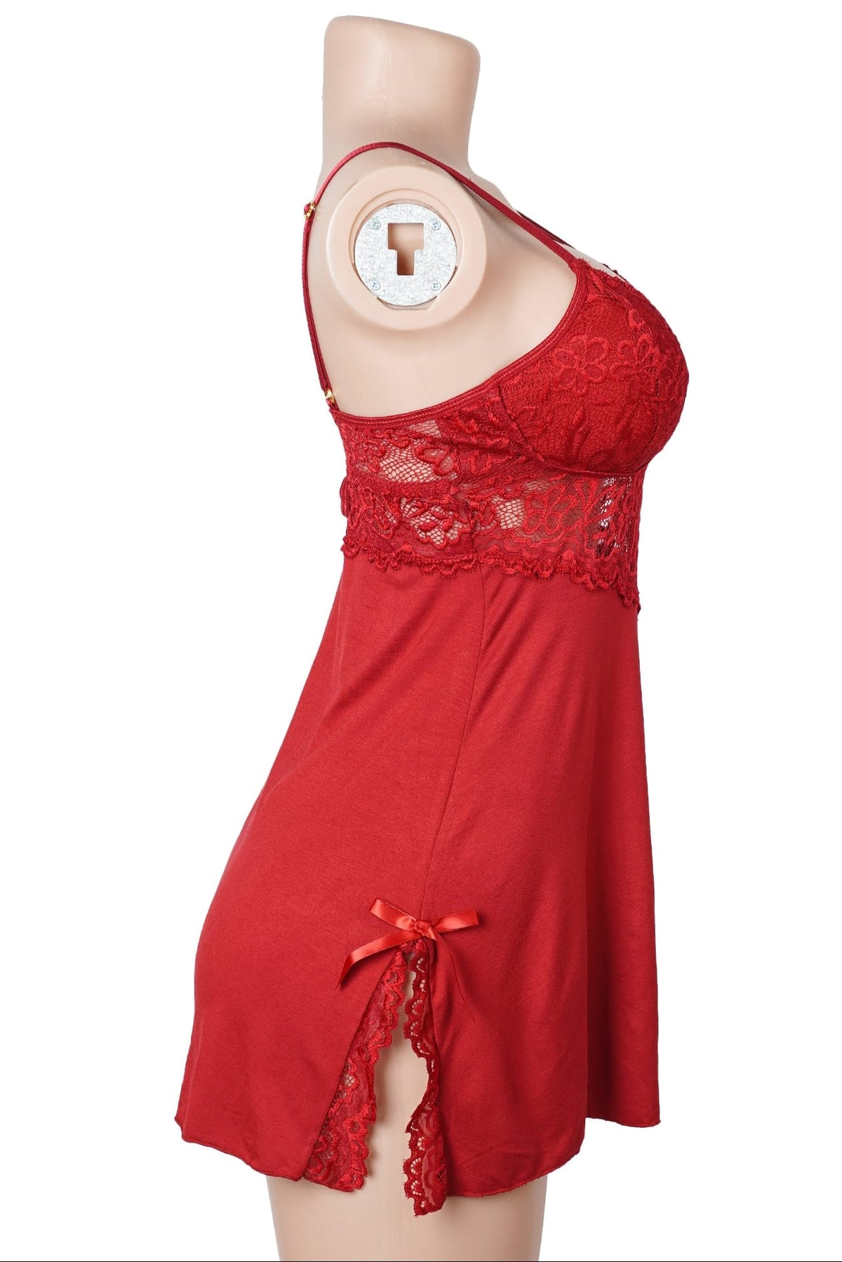 Red Floral Lace Babydoll with Side Slits