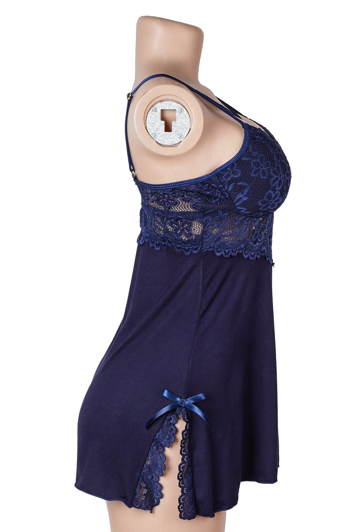 Blue Floral Lace Babydoll with Side Slits