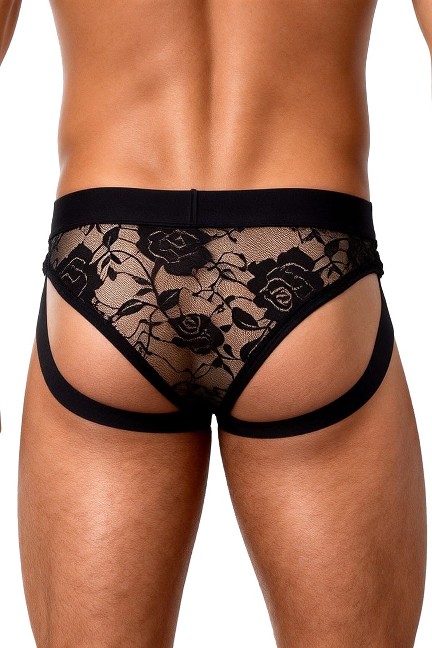 Men's Black Floral Lace Briefs
