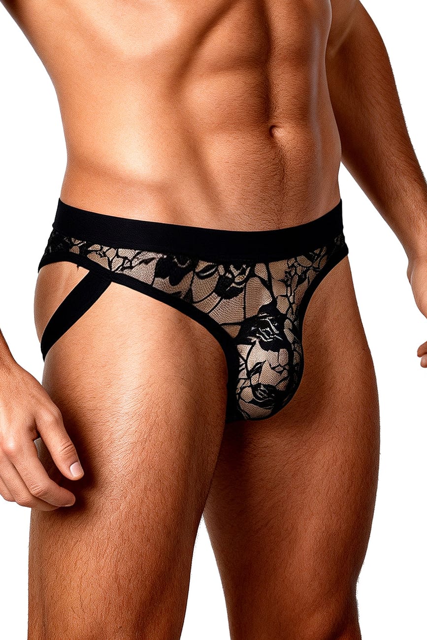 Men's Black Floral Lace Briefs