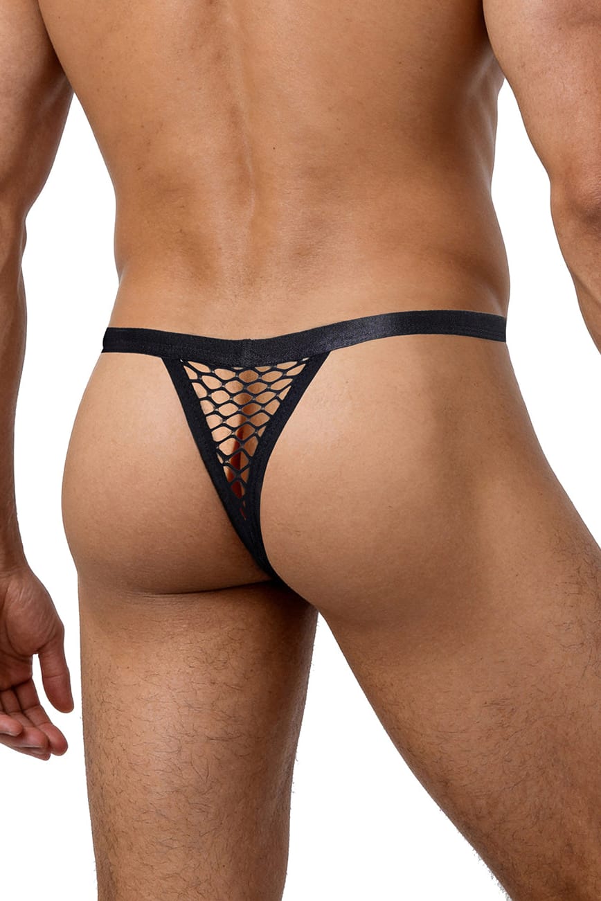Men's Black Fishnet Mesh Thong