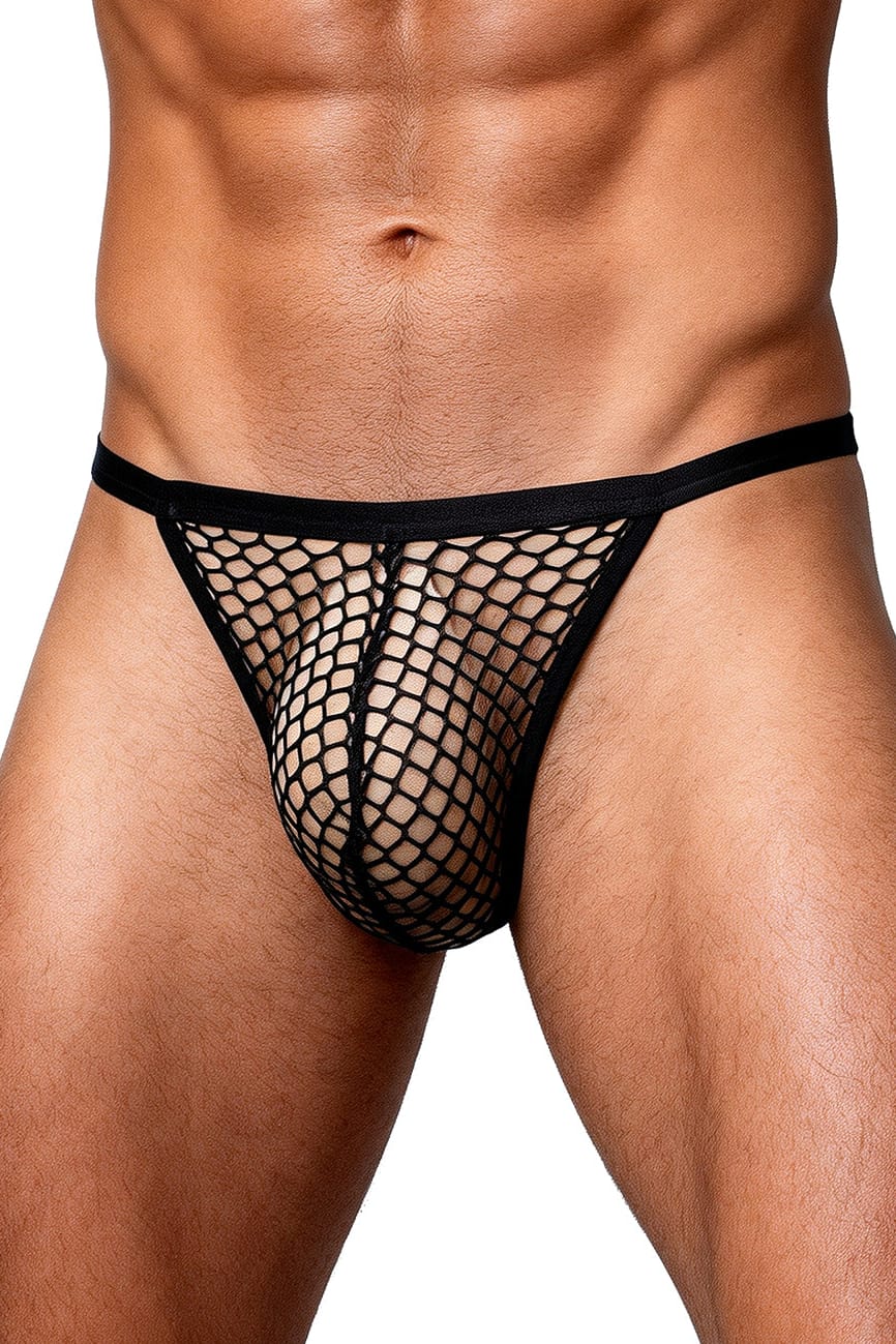 Men's Black Fishnet Mesh Thong