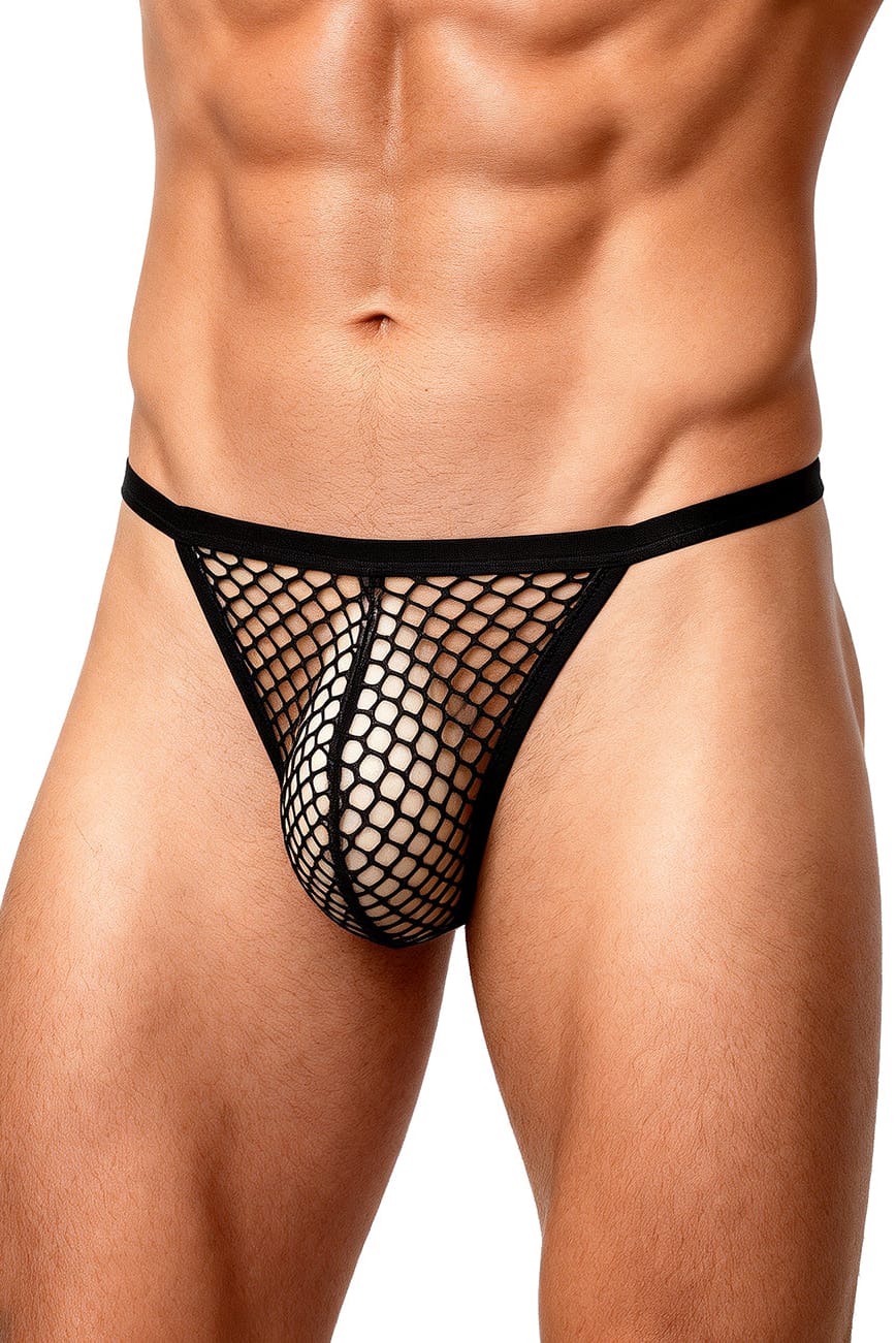 Men's Black Fishnet Mesh Thong