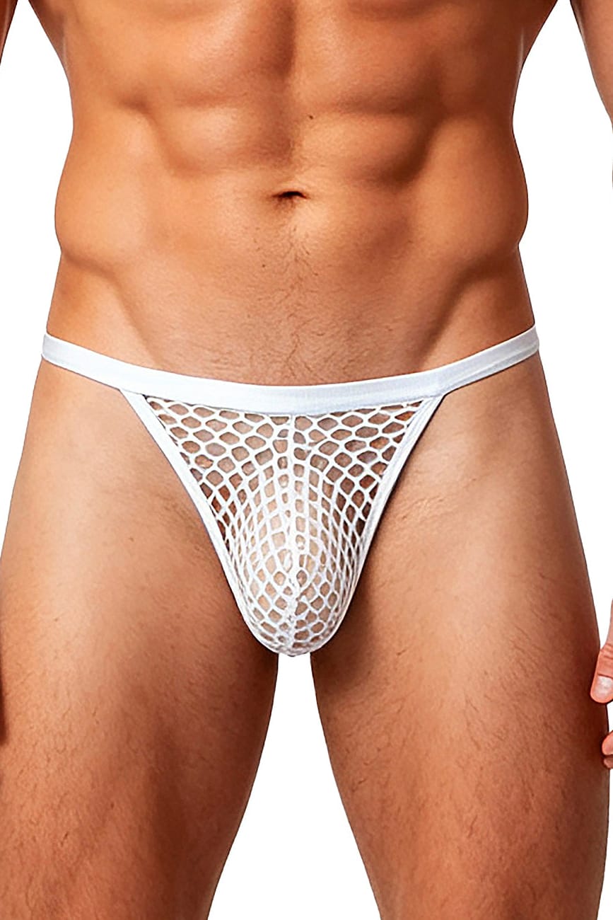 Men's White Fishnet Mesh Thong
