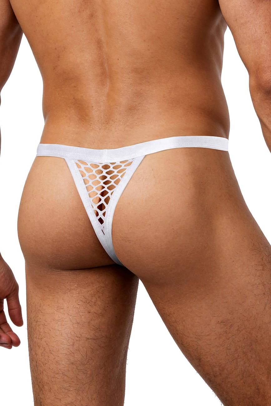 Men's White Fishnet Mesh Thong