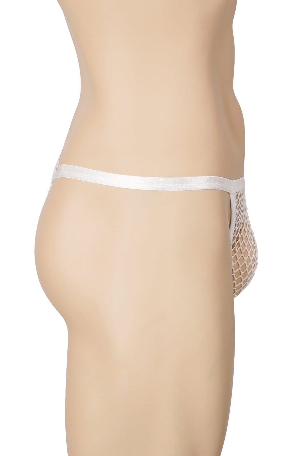 Men's White Fishnet Mesh Thong