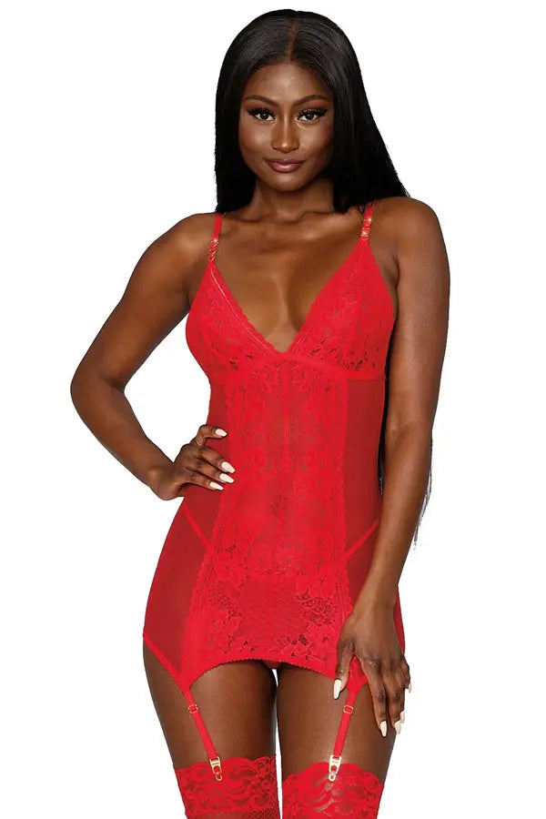 Red Mesh and Lace Chemise and G-string Set Dreamgirl