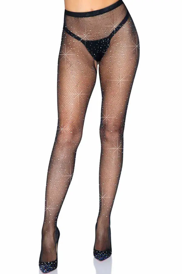 Black Lark Rhinestone Crotchless Tights Leg Avenue