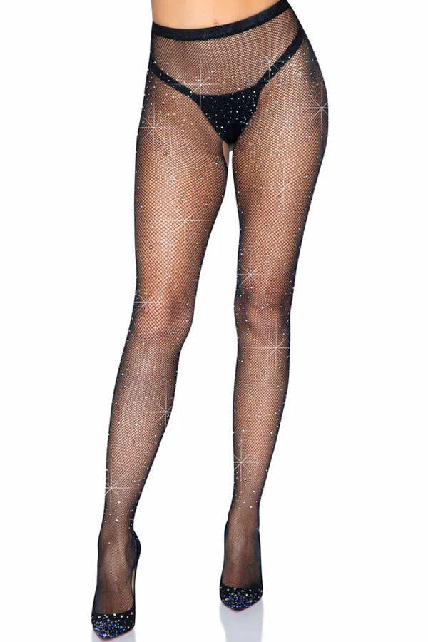 Black Lark Rhinestone Crotchless Tights